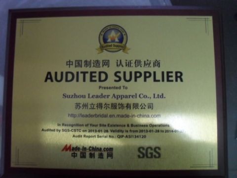 SGS Certification certificate from Suzhou Leader Apparel Co., Ltd.