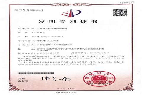 Certificate of Patent certificate from TIANCHANG ZHENGMU TECHNOLOGY CO., LTD.