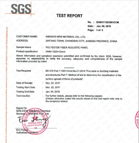 SGS BS476 part7:1997 certificate from Shanghai Kingkus New Material Co., Ltd.