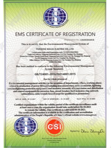EMS certificate from Yueqing Maija Electric Co., Ltd.