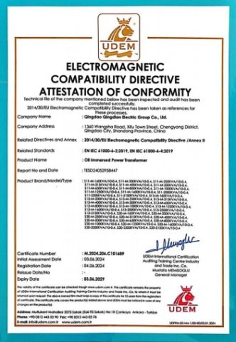 UDEM CE EN61000 certificate from Qingdao Qingdian Electric Group Co., Ltd.