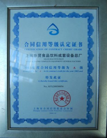 Credit rating certificaton certificate from Hg Industry Group Ltd.
