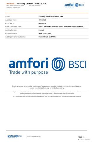 BSCI certificate from SHAOXING GOLD SUN TEXTILE CO., LTD.