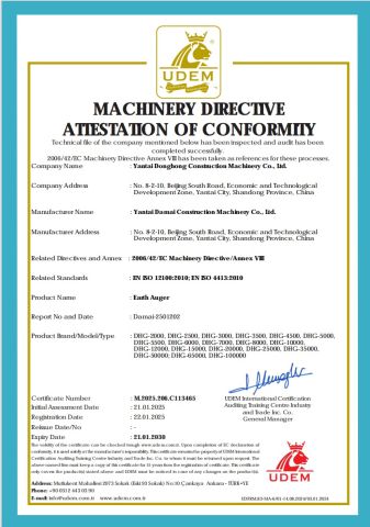 Certificates certificate from Yantai Donghong Construction Machinery Co., Ltd.