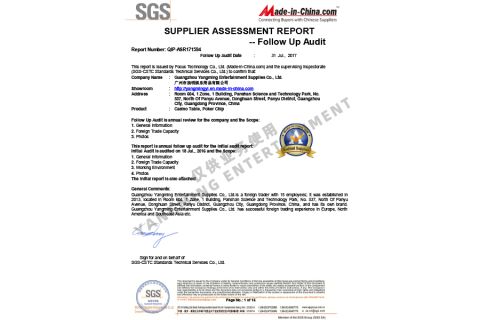 Certification certificate from Guangzhou Yangming Entertainment Products Co., LTD