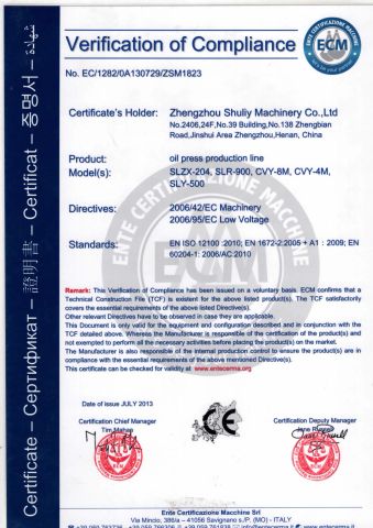 certificates certificate of HENAN SHULIY MACHINERY CO., LTD. – certificate photo, supplier certificates section