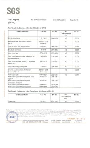 SVHC3 certificate from Evian Manufacture Co., Limited
