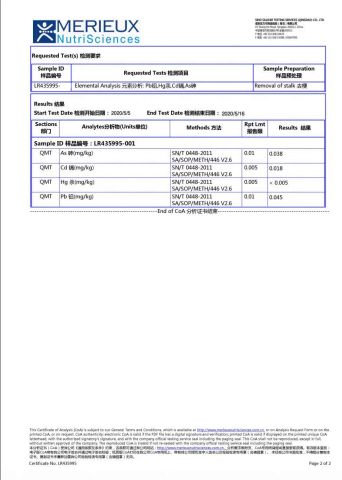 heavy metal certificate from QINGDAO DOANA FOODS CO., LTD