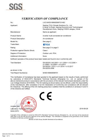 CE Certification certificate from ZERO TECHNOLOGIES CO., LTD.