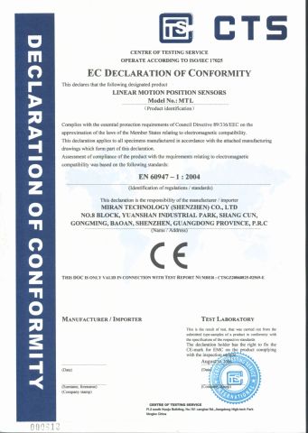 MTL CE certificate from Shenzhen Miran Technology Co., Ltd.