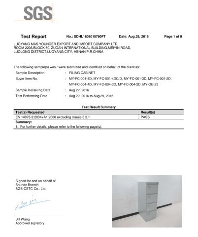 SGS Certificate certificate from Luoyang Mas Younger Export and Import Company (Ltd.)