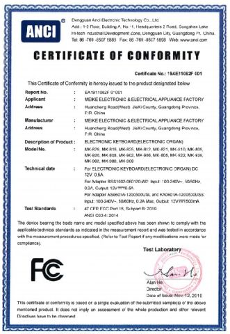 FCC Certificate certificate from Guangzhou Lebeth Musical Instrument Co., Ltd.