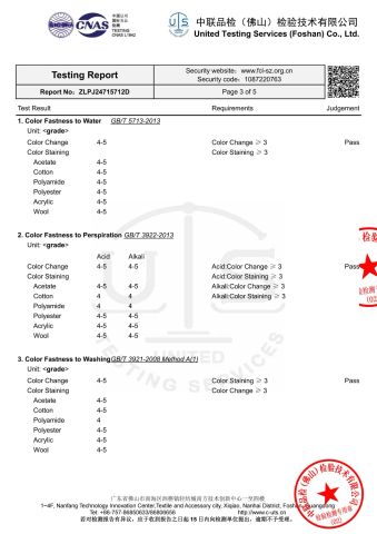 4 Level Color Fastness Report certificate of Guangzhou Yangda Knitting Co., Ltd. – certificate photo, supplier certificates section