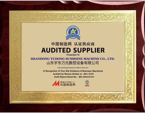 audited certificate from SHANDONG YUDONG SUNSHINE MACHINE CO., LTD.