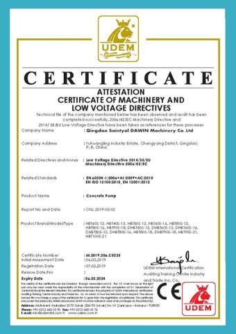 concrete pump CE certificates certificate from Qingdao Saintyol Dawin Machinery Co., Ltd.