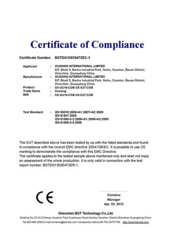 CE certification certificate from Shenzhen Ouxiang Electronics Co., Ltd.