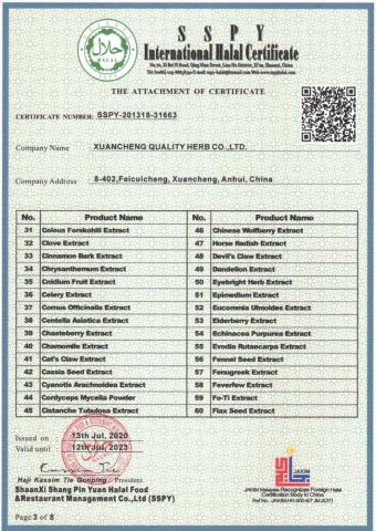 Halal Certificate 3 certificate from Xuancheng Quality Herb Co., Ltd.