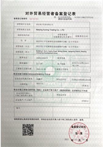 License Photo certificate from Nanjing Xuning Trading Co., Ltd