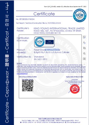 CE certificate from Wuhu Lovelymate Gas Co., Ltd.