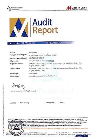 TUV Audit Report certificate from Ningbo Skymech Import and Export Co., Ltd