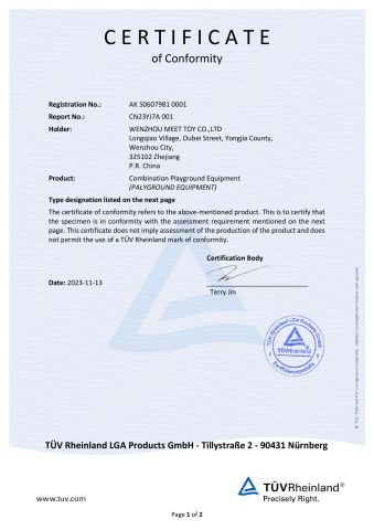 AK certificate from WENZHOU MEET TOY CO.,LTD