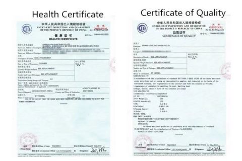 HEALTH & QUALITY CERTIFICATE certificate of Xiamen Long Xian Trade Co., Ltd. – certificate photo, supplier certificates section