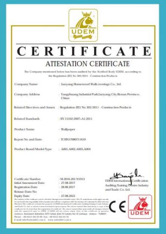 CE certificate from YANGZHOU EASTSHOW DECORATIVE MATERIAL CO., LTD.