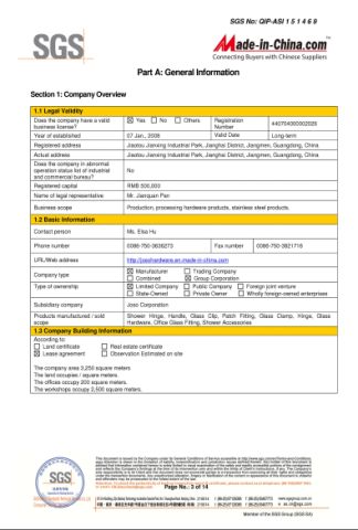 SGS report certificate from JOSO CORPORATION