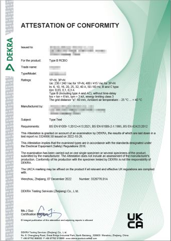 UKCA certificate from Wenzhou Huishang Electric Co. Ltd.