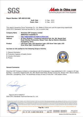 SGS certificate from Shenzhen GIP Company Limited