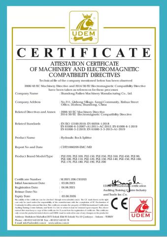 CE certificate of Shandongpaili En Machinery Manufacturing Co., Ltd. – certificate photo, supplier certificates section