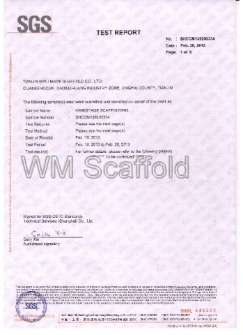 AS1576 Certificate-Kwikstage Scaffold certificate from Nanjing Wellmade Metalwork Co., Ltd.