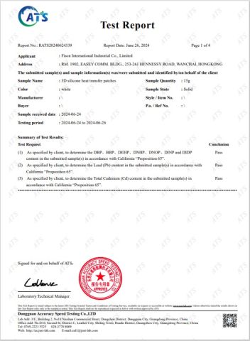 PROP 65 TEST REPORT certificate from Dongguan Fison Packaging Co., Ltd.