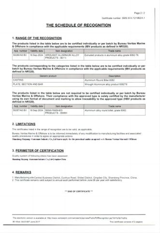 BV-2 certificate of Shandong Haijiang Aluminum Industry Co., Ltd – certificate photo, supplier certificates section