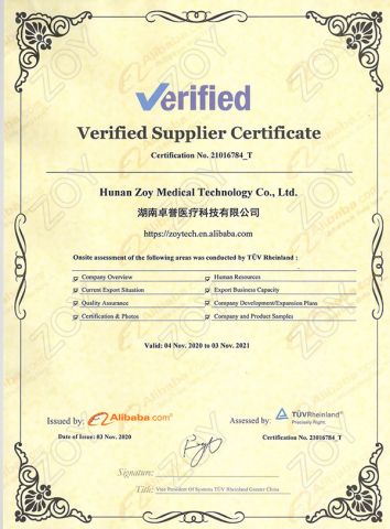 TUV certificate from Hunan Zoy Medical Technology Co., Ltd.