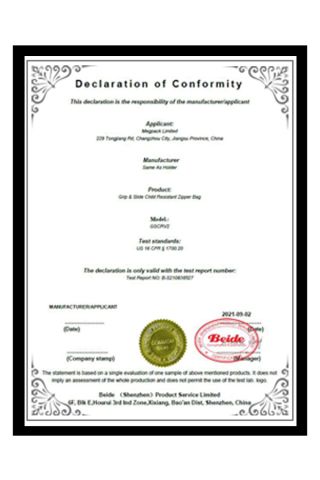 US 16 CFR 1700.20 certificate from MEG GROUP