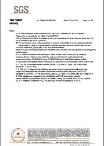 REACH REPORT certificate from JOSO CORPORATION