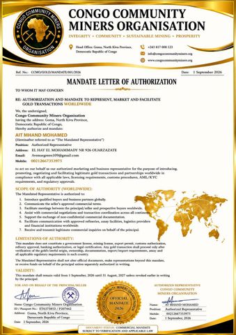 (EU) 2019/945 certificate from CONGO COMMUNITY MINERS ORGANISATION