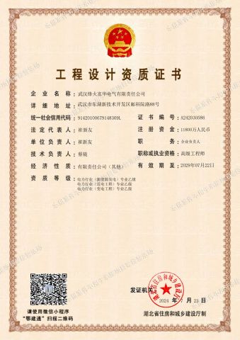 Engineering Design Certificate certificate from Wuhan Fiberhome Fuhua Electric Co., Ltd.