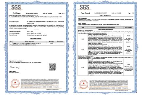 Concealed Slide SGS certificate from Guangdong Blossom Hardware Co., Ltd