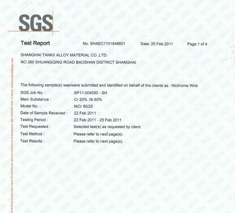 RoHS of Nichrome Wire certificate from Shanghai Tankii Alloy Material Co., Ltd.