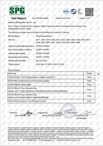 ASTM certificate from Shantou Shengxinda Toy Co., Ltd.