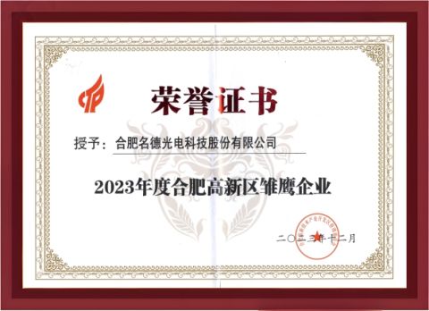 Young eagle Enterprise in Hefei High-tech Zone certificate from Hefei Mingde Optoelectronic Technology Co.,Ltd