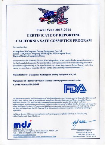 FDA certificate from Guangzhou Xiufangyuan Beauty Equipment Co., Ltd.
