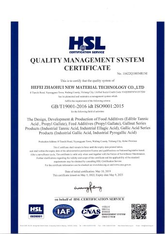 ISO9001 certificate of Hefei Zhaohui New Material Technology Co., Ltd. – certificate photo, supplier certificates section