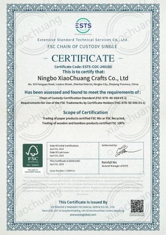 FSC certificate from Ningbo XiaoChuang Crafts Co., Ltd.