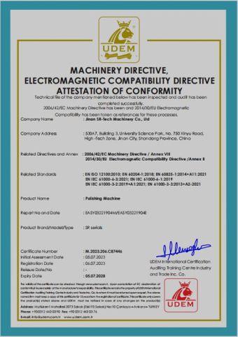 CE for polishing machine certificate from Jinan Sr-Tech Machinery Co., Ltd