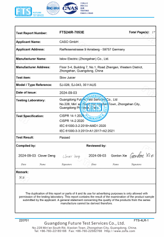 EMC certificate from Islow Electric (Zhongshan) Co., Ltd