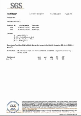 SGS Test Report for Lumber Crayon-2 certificate from Wenzhou Meters Int'l Trade Co., Ltd.