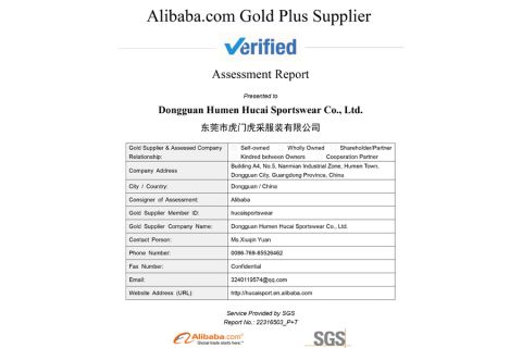 SGS certificate from Dongguan Humen Hucai Garment Co., Ltd.